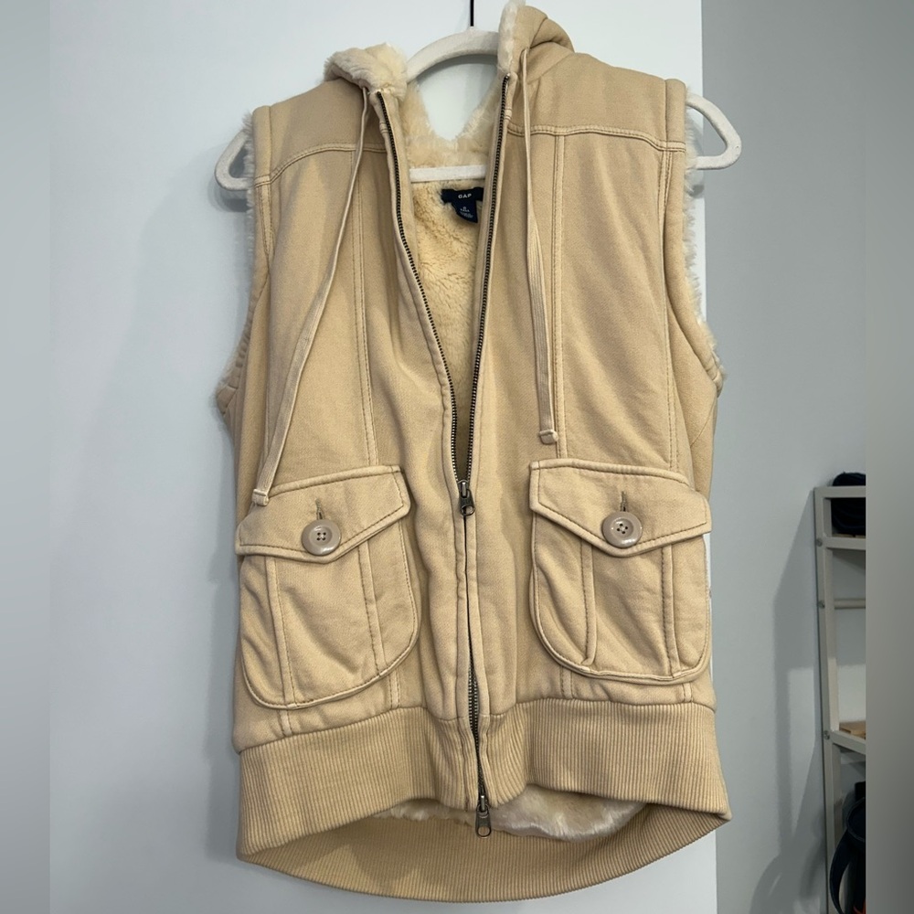 GAP Tan Hooded Vest with Pockets